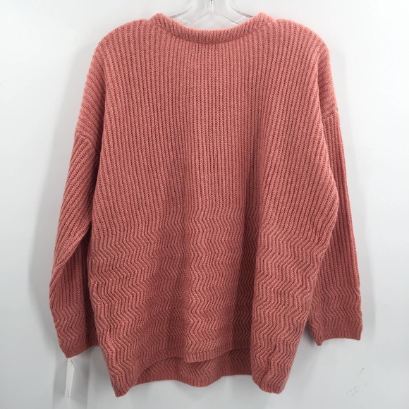 French Women's Knitted Crew Neck Pullover Sweater Long Sleeves Coral Medium NWT - Picture 2 of 6